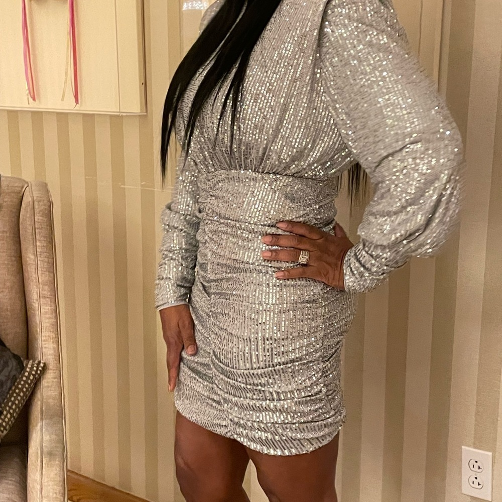 Silver Sequin Ruched Dress - Picture 4 of 4